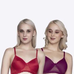 FIMS Red & Purple Lace Work Bras - Pack Of 2-image-42