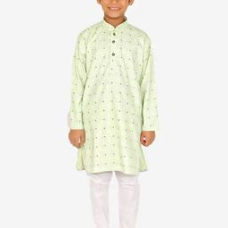 Pro-Ethic Style Developer Kids Light Green & White Printed Full Sleeves Kurta with Pyjamas-picture-7