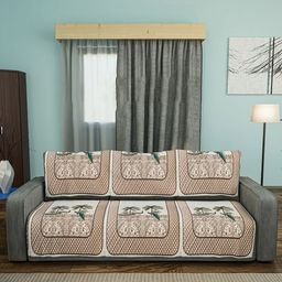 Aura Brown & Green Printed Velvet Sofa Cover-image-20