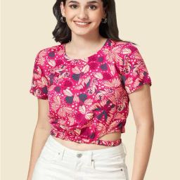 People by Pantaloons Pink & Peach Printed Crop Top-picture-10