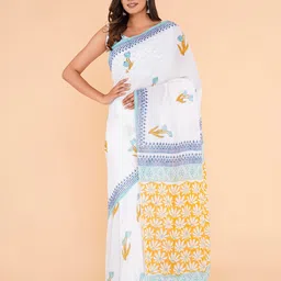 Shivanya Handicrafts Floral Printed Pure Cotton Block Print Saree-picture-15