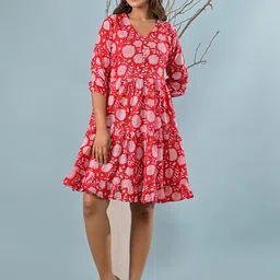 ARAVALII Women Floral Printed Fit & Flare Cotton Dress-picture-15