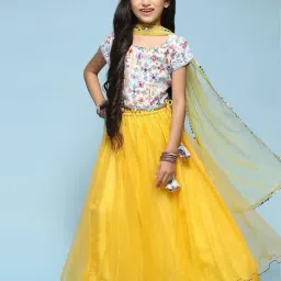 BIBA Girls Kids White & Yellow Cotton Printed Lehenga Set-picture-18