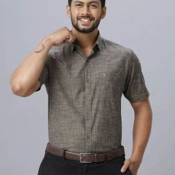 Ramraj Grey Cotton Regular Fit Self Pattern Shirt-picture-7