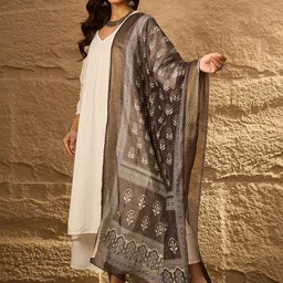 InWeave V-Neck A-Line Kurta with Palazzos & Dupatta-0