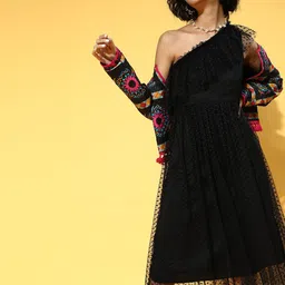 Athena One Shoulder Bell Sleeve Fit & Flare Midi Dress-image-6
