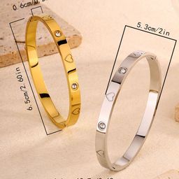 DIVASTRI Unisex Set of 2 Stainless Steel Stone Studded 18KT Gold-Plated Kada Bracelets image 2