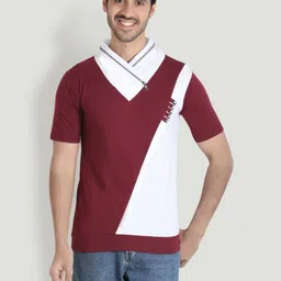 Black Collection Men Colourblocked V-Neck Extended Sleeves Applique T-shirt-picture-44
