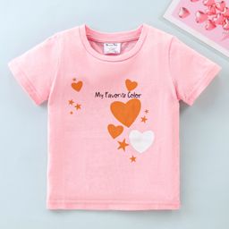 Kookie Kids Half Sleeves Top Heart Print - Pink-image-40