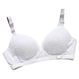 MOMISY Maternity Nursing Wirefree Cotton Breastfeeding Bra with Lace - Grey-picture-23