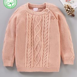 Babyhug Cotton Knit Full Sleeves Cable Knit Sweater - Pink-image-18