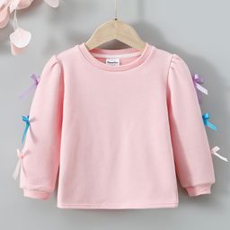 Kookie Kids Full Sleeves Sweatshirt With Bow Applique - Pink-picture-19