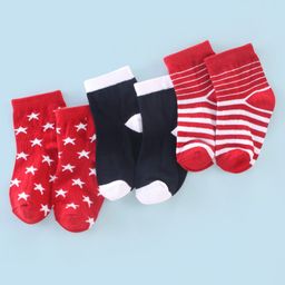 Cutewalk By Babyhug Anti Bacterial Ankle Length Socks Stripes & Stars Design Pack of 3- Red & Navy Blue-image-67