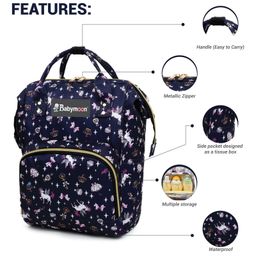 Babymoon Multifunction Backpack Style Maternity Unicorn Print Diaper Bag - Dark Blue-image-24