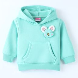 Little Kangaroos Full Sleeves Cotton Hoodie with Pockets & Bunny Applique - Aqua Blue-image-19