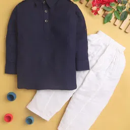 Jeet Ethnics Full Sleeves Solid Pathani Kurta & Pyjama Set - Navy Blue-picture-6
