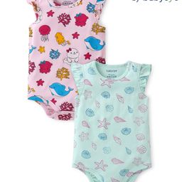 Babyoye Eco Conscious Cotton Knit Frill SleevesOnesies Aquatic Animal Print Pack of 2  -Pink & Blue-image-39