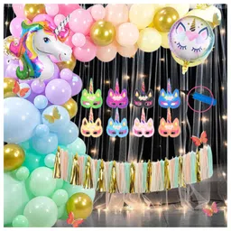 Puchku Premium Happy Birthday Foil balloon Set for first 1st birthday Unicorn Theme girl kids ( pack of 85 Multicolor)-picture-18