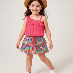 Babyhug 100% Cotton Knit Sleeveless Top & Skirt Set Floral Print- Multicolor-image-28