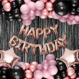 Surprise Decor Rose Gold, Pink & Black Birthday Theme Birthday Decoration for Boys, Girls, - Rose, Black & Pink Birthday Decorations --image-93
