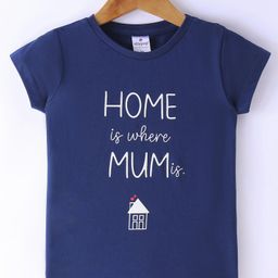 OLLYPOP Sinker Half Sleeves T-Shirt with Text Print - Navy Blue-27