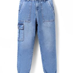 Pine Kids Full Length Washed Denim Jeans with Cargo Pocket - Light Blue-image-78