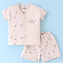 Pink Rabbit Single Jersey Knit Half Sleeves Shorts Set with Animal Print - Light Brown-image-76