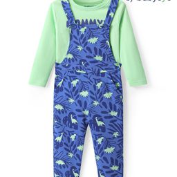 Babyoye 100% Cotton Knit with Eco Jiva Finish Dungaree with Full Sleeves T-Shirt Dino Print - Multicolour-image-27