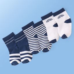 Doodle Poodle Cotton Knit Ankle Length Striped Socks Pack of 3-Navy Blue & White-picture-10