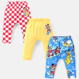 Babyhug Disney Interlock Knit Full Length Diaper Leggings with Mickey Mouse and Friend Graphics Pack of 3 - Multicolour-image-14