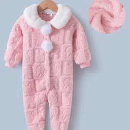 Kookie Kids Full Sleeves Winter Wear Romper with Pom Pom Applique- Pink-picture-46
