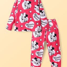 Pine Kids Disney Single Jersey Knit Full Sleeves Nightsuit Set With Minnie Mouse Graphics - Red-image-54