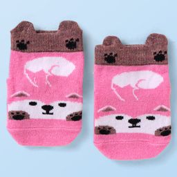 Cutewalk by Babyhug Non Terry Knit Anti-Bacterial Ankle Length Anti-Skid Socks with Animal Applique - Dark Pink-image-59