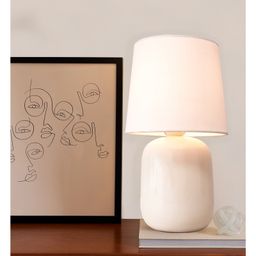 Homesake Modern Small Ceramic Table Lamp, Bedside Desk lamp for Living Farmhouse Nightstand Glossy Dovel, White Fabric Shade-picture-3