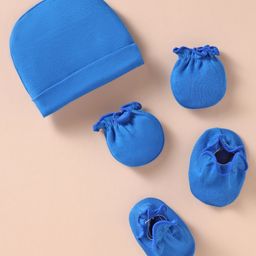 Ben Benny Interlock Knit Solid Colour Cap Mittens & Booties - Blue-15