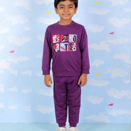 The Mom Store Cotton Full Sleeves Sports Text Printed Sweatshirt & Joggers Set - Purple-image-42
