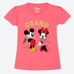 Wear Your Mind Cotton Mickey & Friends Featuring Half Sleeves Characters Printed Tee - Hot Pink-picture-8