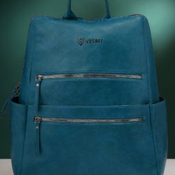 VISMIINTREND Laptop Backpack Office Use, Travel, Professional And Multi-Purpose Anti Theft Solid Vegan Leather Water Resistant Backpack Up to 17 Inch Laptop - Teal Blue - Height 17 Inches-image-81