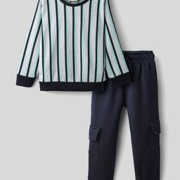 Rikidoos Full Sleeves Striped Sweatshirt With Joggers Set - Sea Green & Navy Blue-picture-43