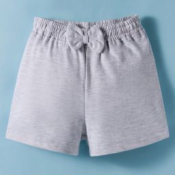 Kookie Kids India Looper Knit Solid Colour Shorts With Bow Applique - Grey-image-25
