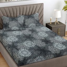 Myntra Elegant Homes Grey & White Floral 300 TC Woollen King Bedsheet Set-2.50 x 2.25 m-image-29