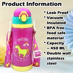 FunBlast Unicorn Theme Hot & Cold Water Bottle with Dual Cap Random Color - 450 ml image 2