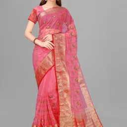 DIVASTRI Floral Embroidered Organza Banarasi Saree-image-11