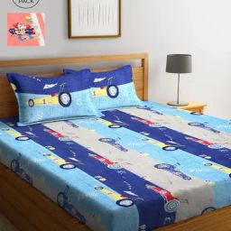 Klotthe Printed Blue 210 TC Cotton Blend King 2 Bed Sheets with 4 Pillow Covers-image-66