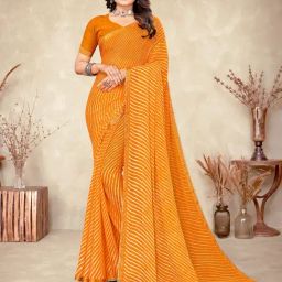 Satrani Orange & White Striped Saree With Unstitched Blouse-picture-46