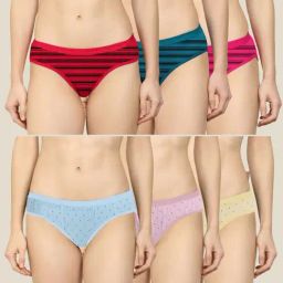 AROUSY Blue & Red Printed Bikini Panties - Pack Of 6-image-89