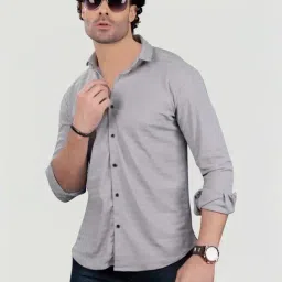 Almaty Grey Cotton Slim Fit Self Pattern Shirt-picture-49