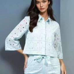 Crimsoune Club Blue Cotton Embroidery Shirt-image-24