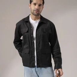 Perch Black Cotton Boxy Solid Casual Shirts-image-98