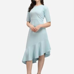 PURVAJA Sky Blue Knitted Slim Fit High-low Dress-picture-20